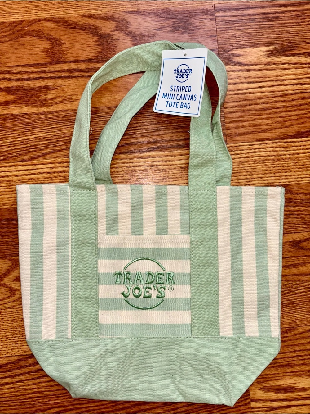 Trader Joe’s Mint Green Striped Canvas Tote Bag